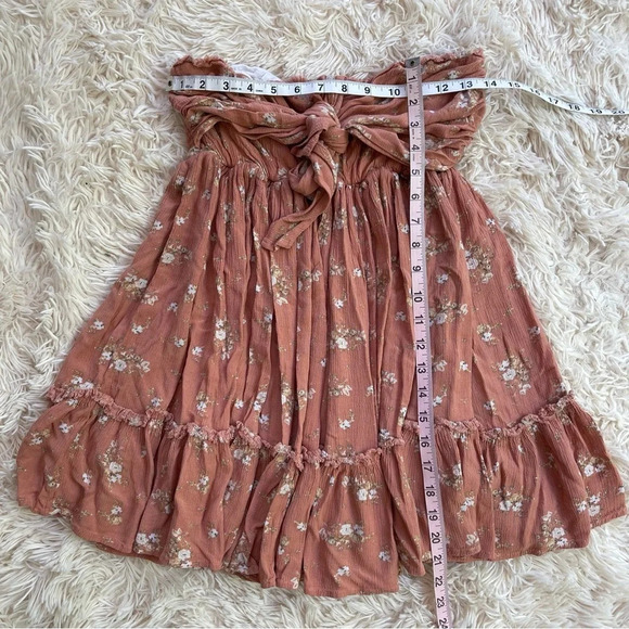 Agua Bendita mini strapless Dress smocked back flower print dust pink size L - Picture 2 of 11